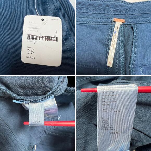 NWT Free People Relaxed Boyfriend Chino Pants SIZE 26 Navy Button Fly Trousers - Picture 3 of 11
